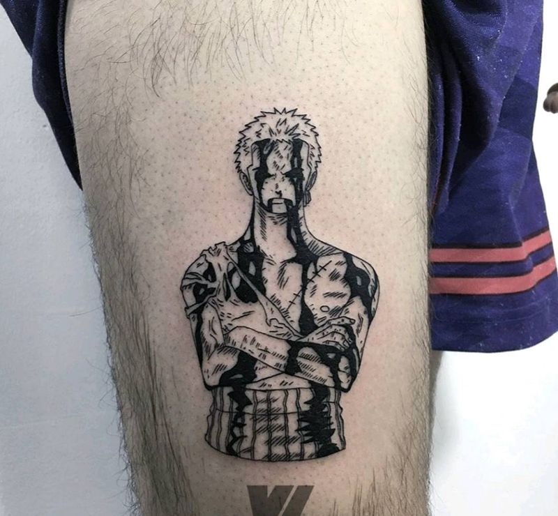 索隆保护路费纹身图片_腿部纹身图案