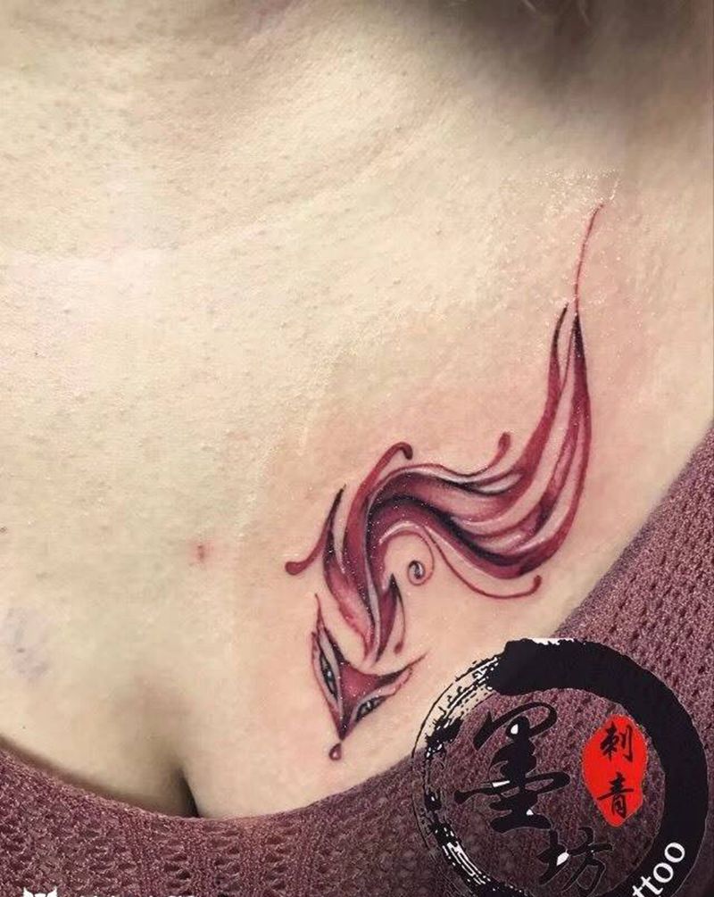 小狐狸纹身图片_成品胸部清新动物原创纹身图案