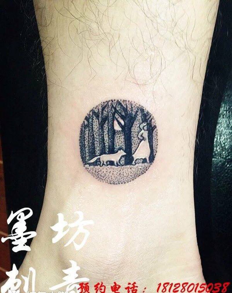 点刺纹身图片_成品腿部清新点刺纹身图案