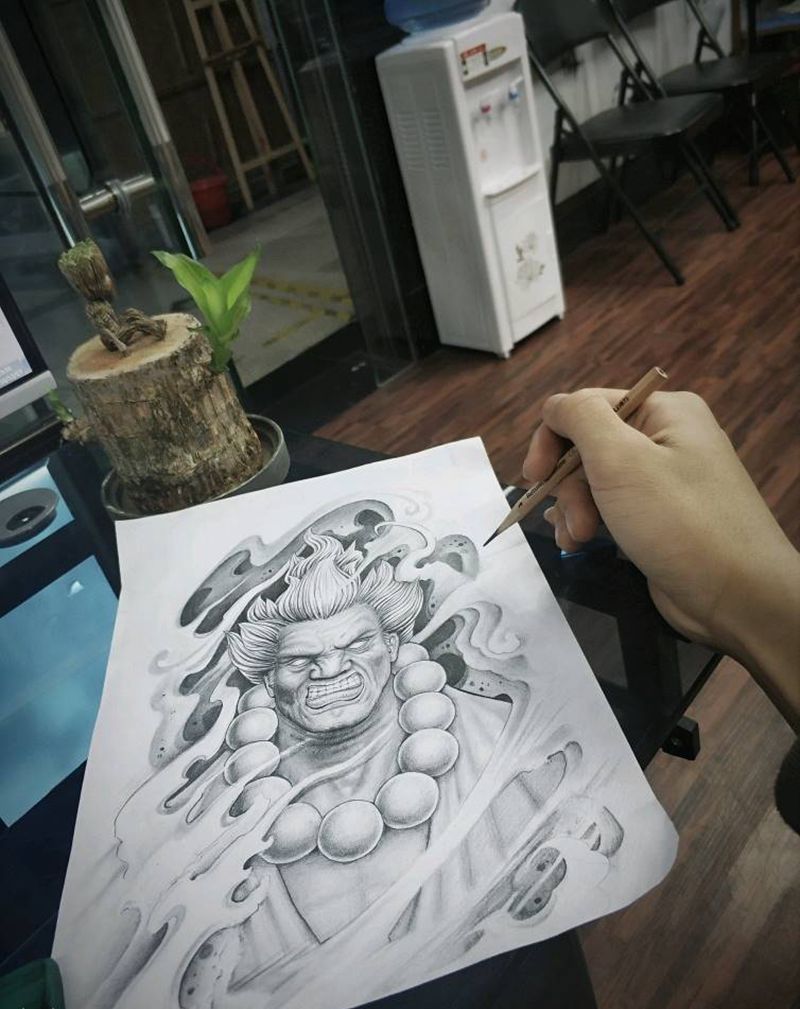 豪鬼手稿纹身图片