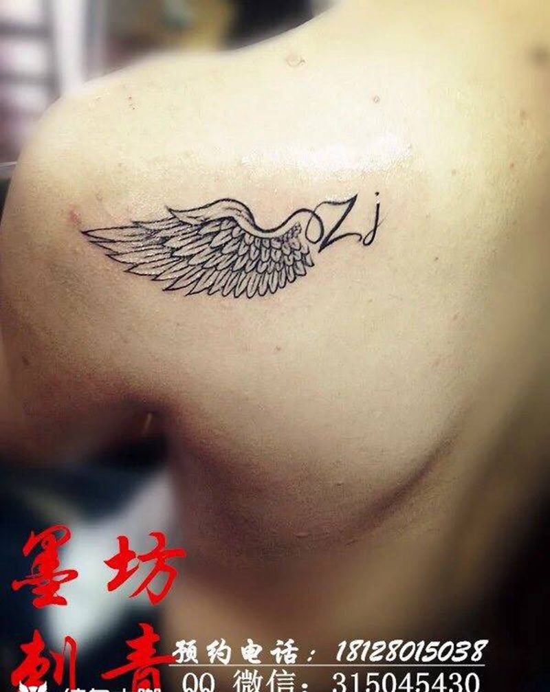 翅膀纹身图片_手稿肩部清新原创纹身图案