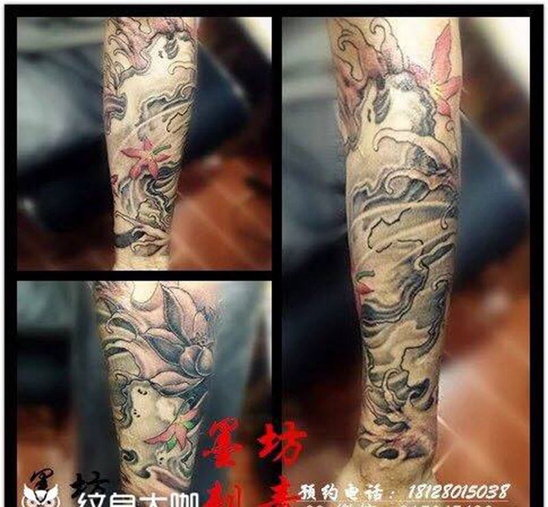 包小手臂遮盖疤痕纹身图片_成品手部传统静物纹身图案