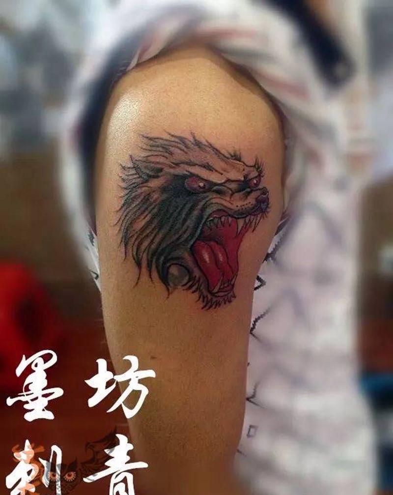 狼头遮盖纹身图片