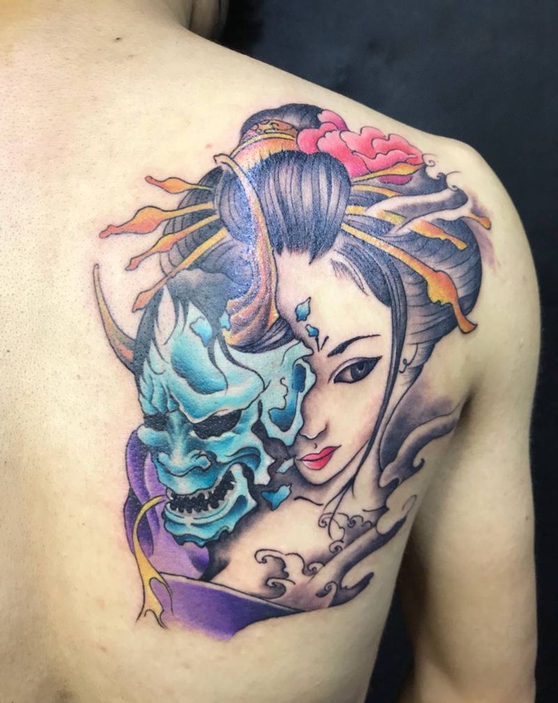 艺妓彩色纹身图片