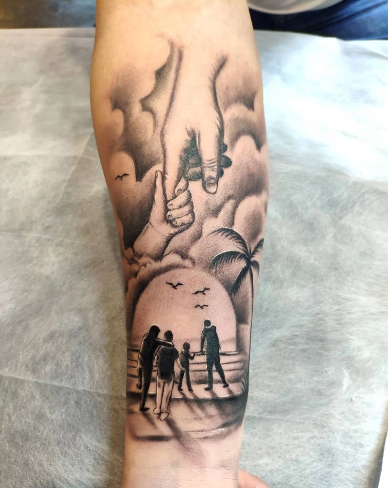家庭主题 时光里纹身图片_手臂欧美写实纹身图案