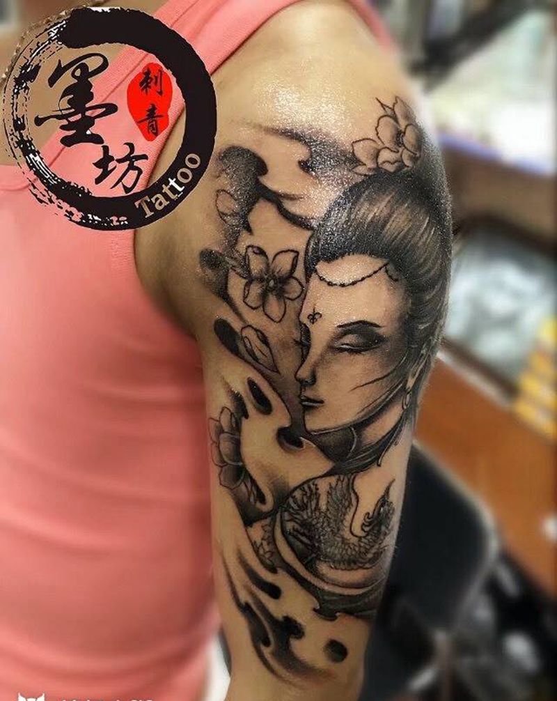 艺妓纹身图片_成品手臂传统人物纹身图案