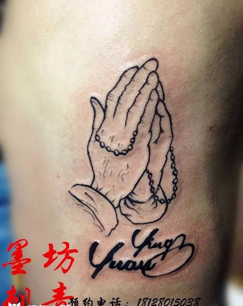 上帝之手纹身图片_腰部清新纹身图案