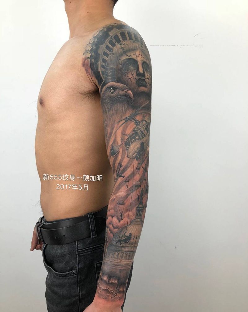 袭击美国纹身图片_写实欧美传统原创宗教人物鬼神动物成品手稿纹身图案