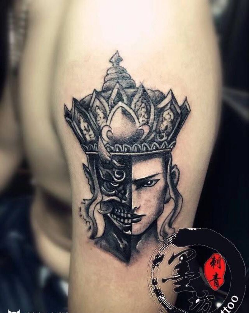 魔僧纹身图片_成品手臂传统人物纹身图案