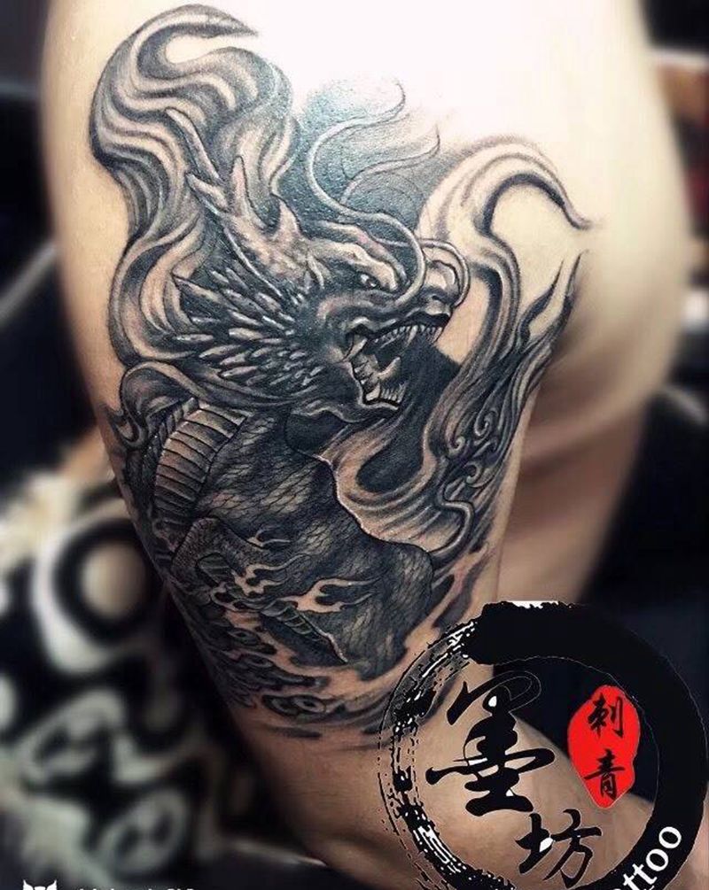 麒麟纹身图片_成品手臂传统动物纹身图案