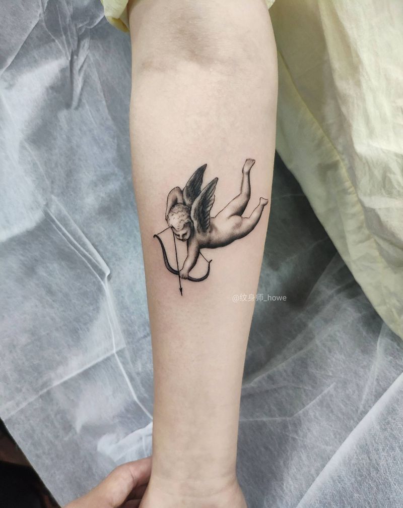 丘比特纹身图片_手臂欧美写实纹身图案