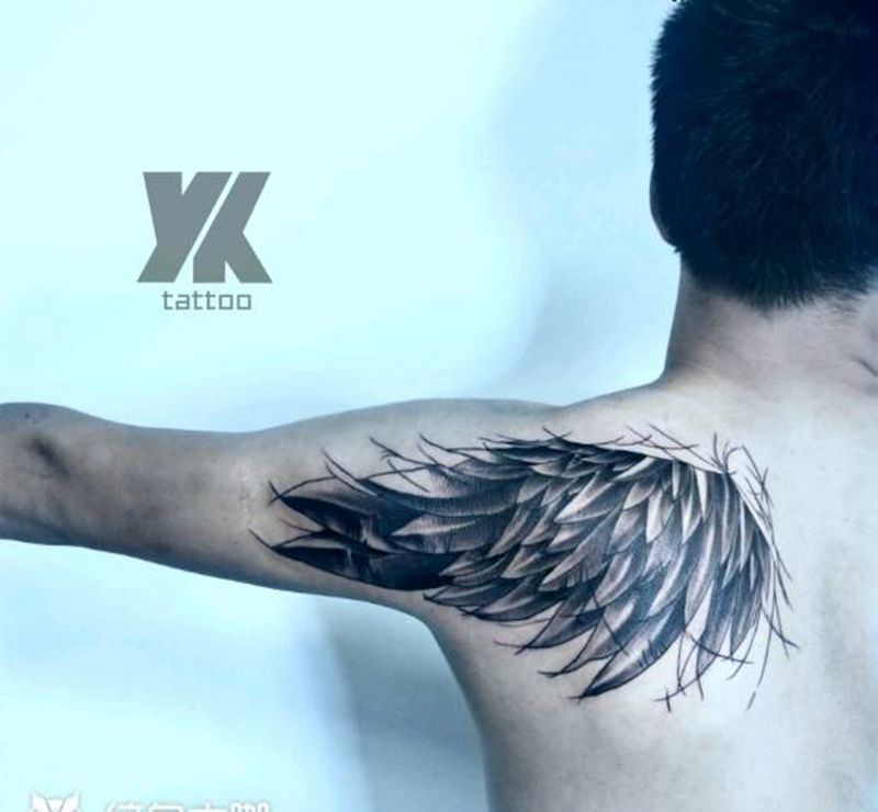 翼3小时纹身图片_肩部背部纹身图案