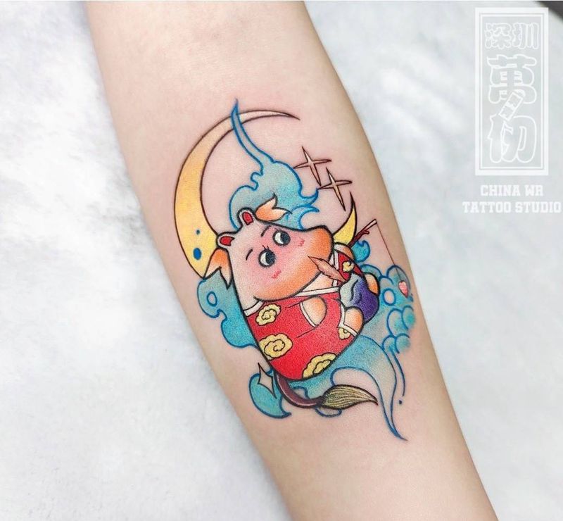 姆明-修改作品纹身图片_手臂New School遮盖修改姆明纹身图案