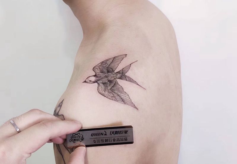 莺歌燕舞纹身图片_点刺纹身图案