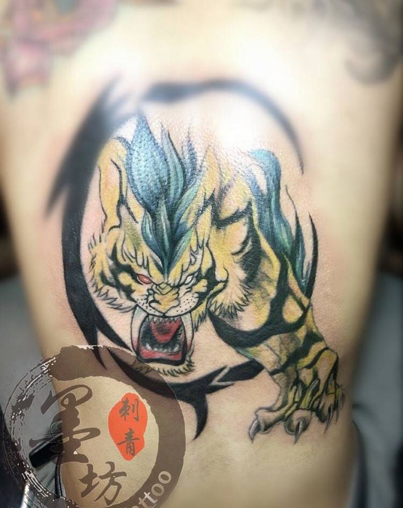 老虎纹身图片_成品背部传统动物纹身图案