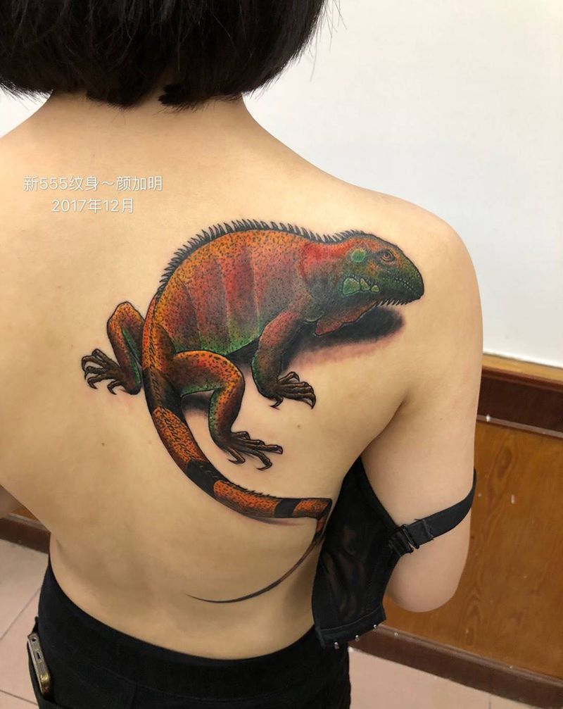 蜥蜴纹身图片_成品手稿背部欧美传统写实肖像原创动物鬼神纹身图案