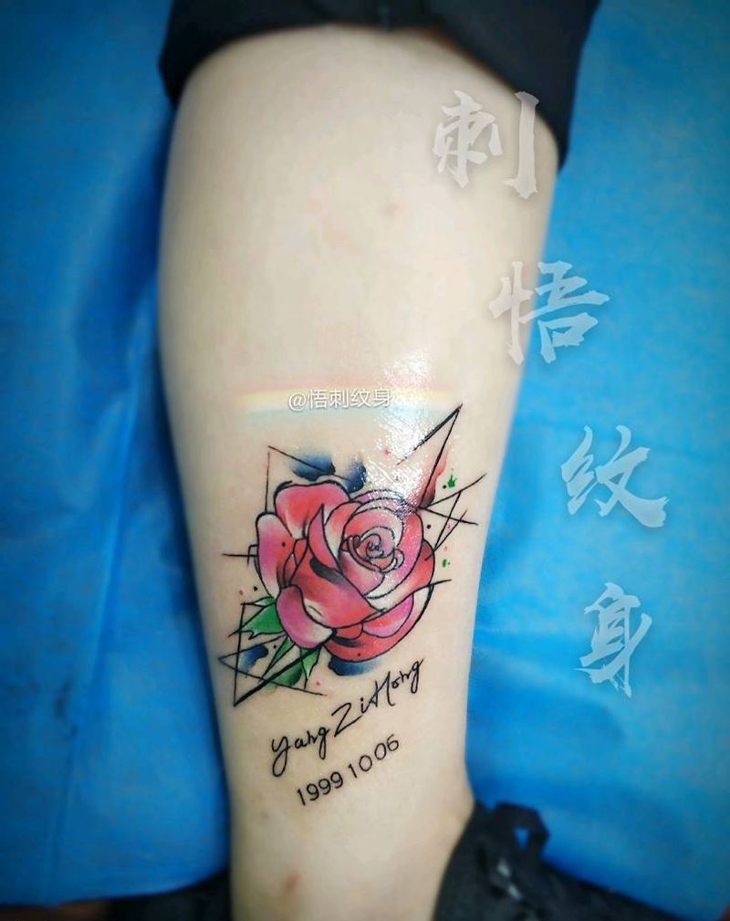 写意玫瑰纹身图片