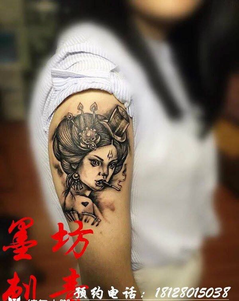 艺妓纹身图片_成品手臂欧美人物纹身图案