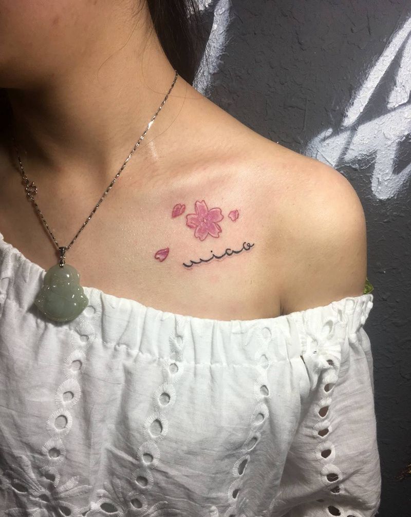 樱花小英文纹身图片