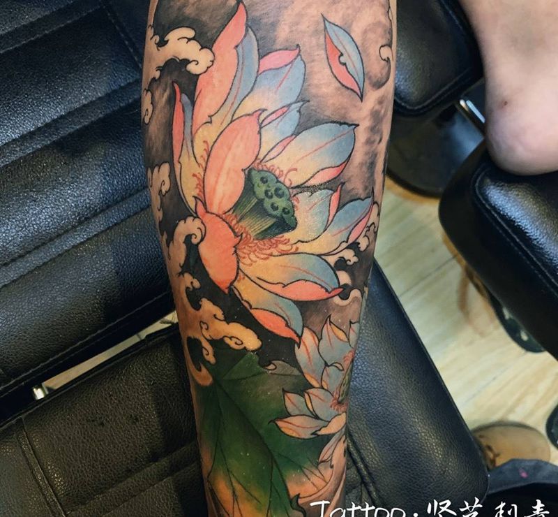 包小腿纹身图片_腿部新传统纹身图案