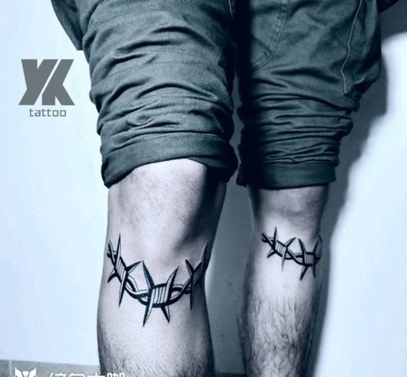 荆棘膝盖纹身图片_腿部纹身图案