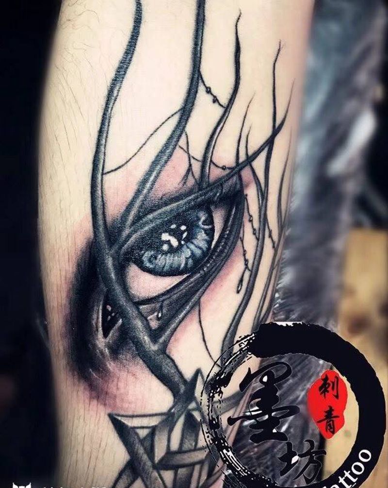 眼睛纹身图片_成品手臂写实原创纹身图案