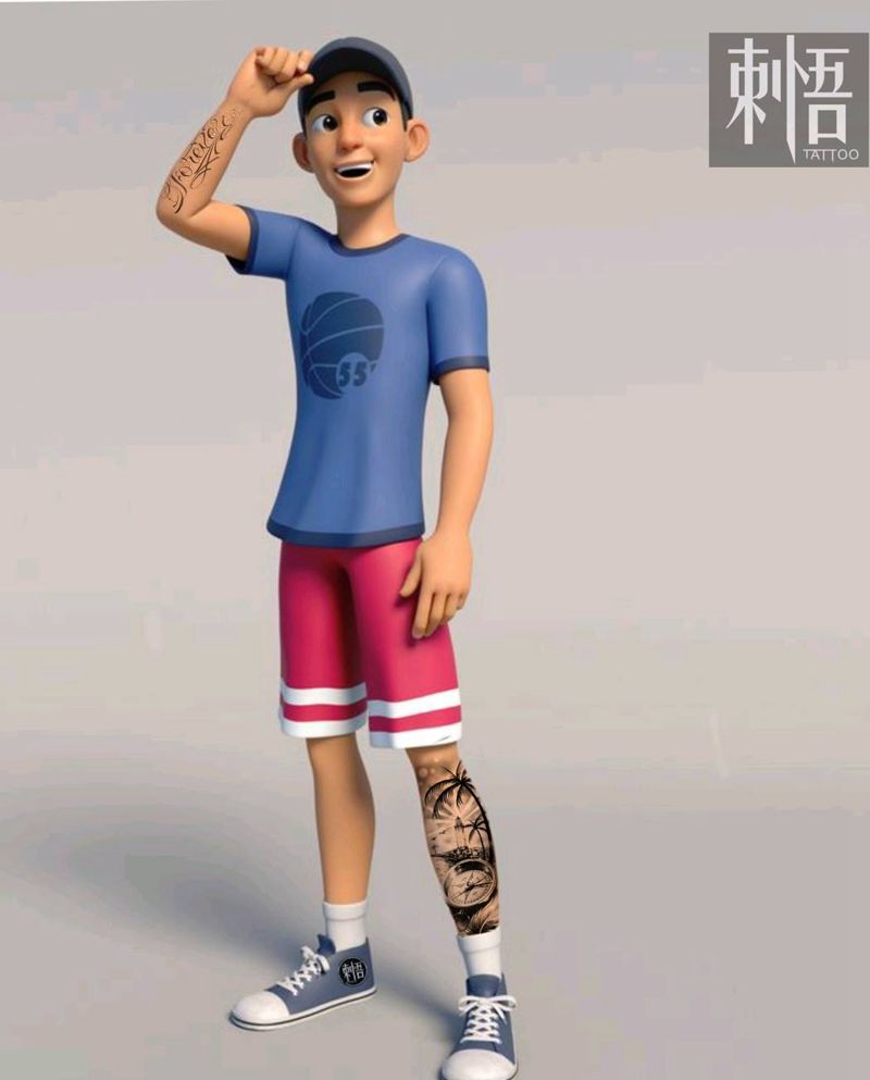 设计稿纹身图片_腿部欧美写实纹身图案