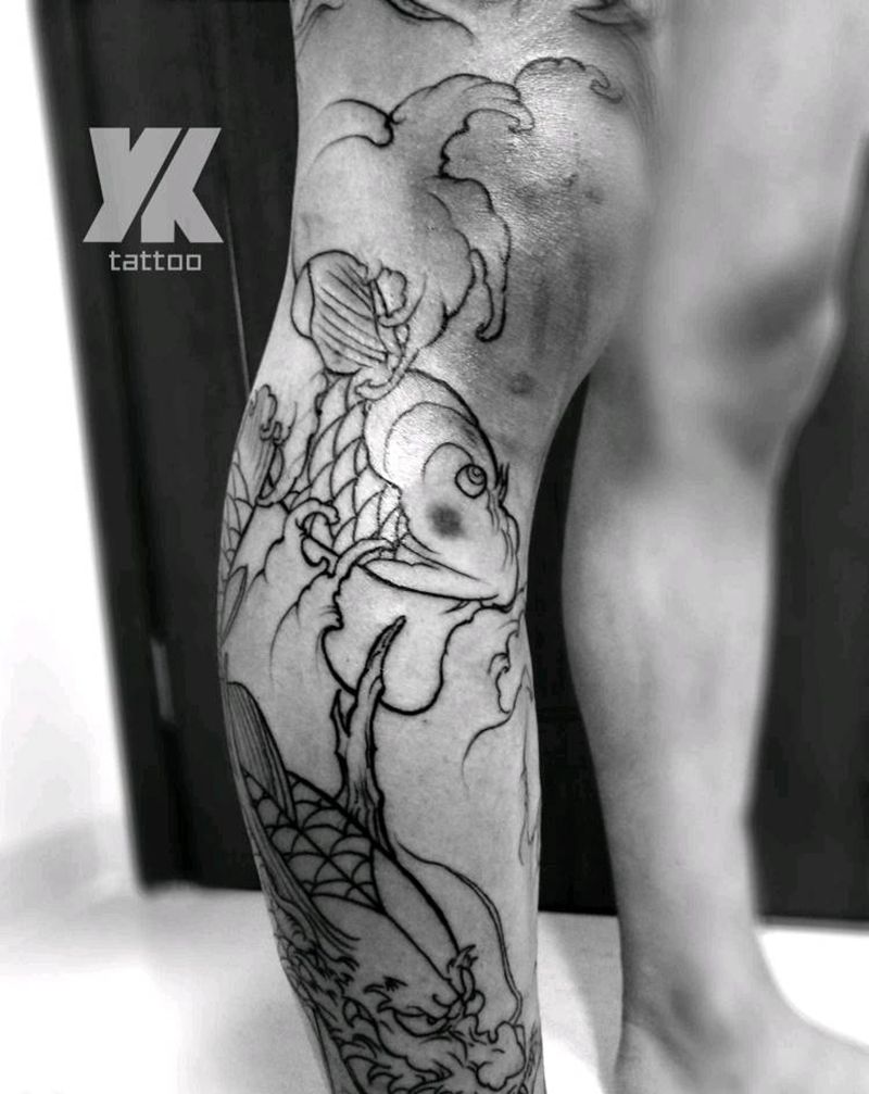 花腿线条纹身图片