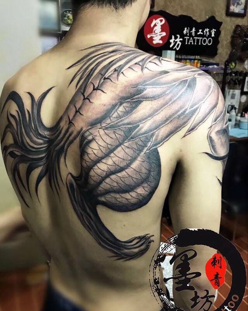 穷奇纹身图片_成品胸部肩部背部原创纹身图案