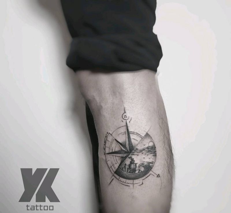 爱自由爱旅游指南针纹身图片