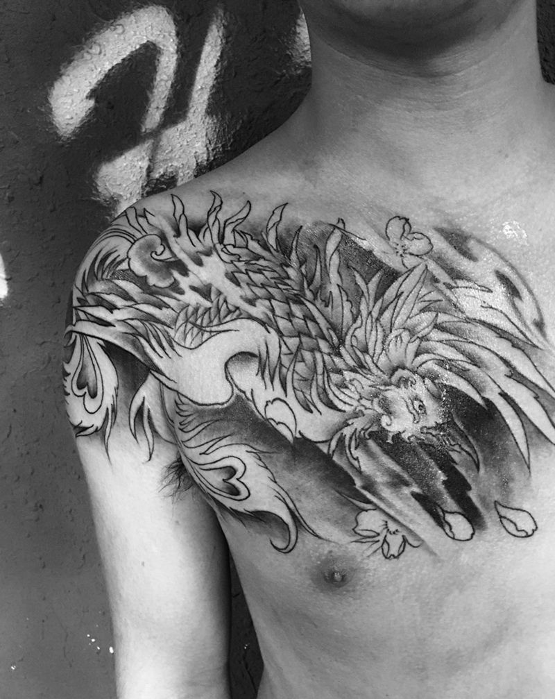 凤凰未完成纹身图片