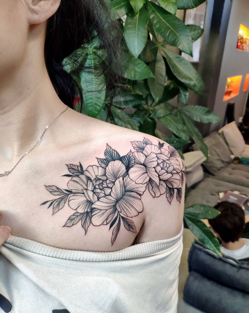 素花精美小图纹身图片_腿部肩部点刺纹身图案