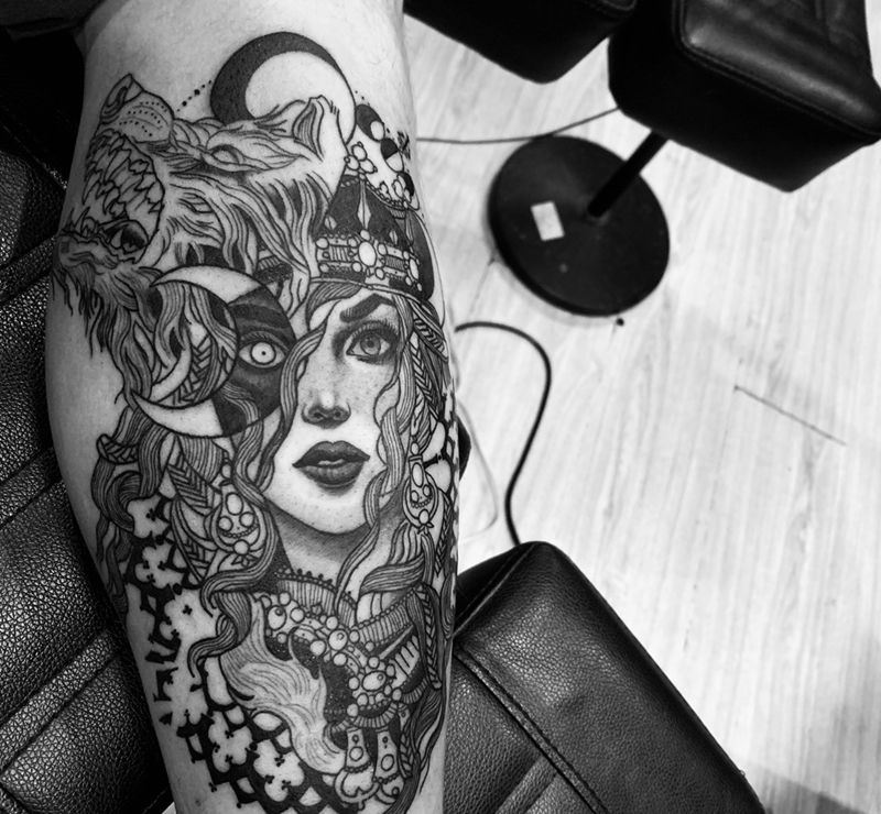 newshcool纹身图片_腿部New School纹身图案