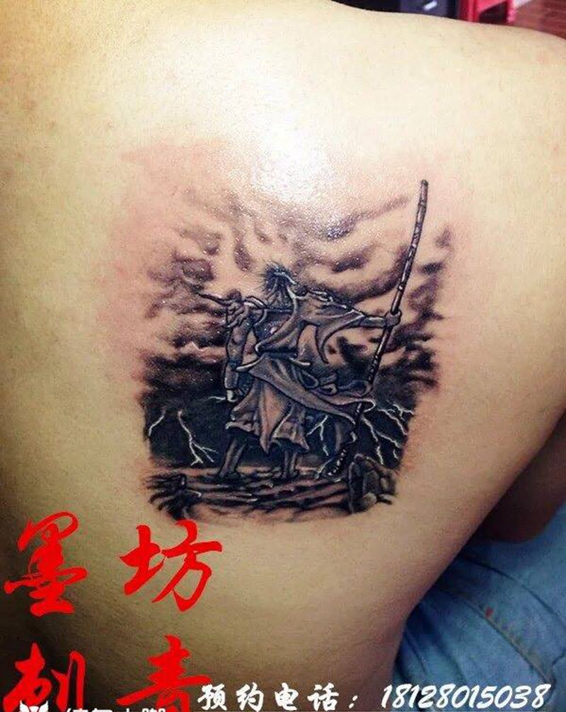 齐天大圣纹身图片_成品肩部传统人物纹身图案