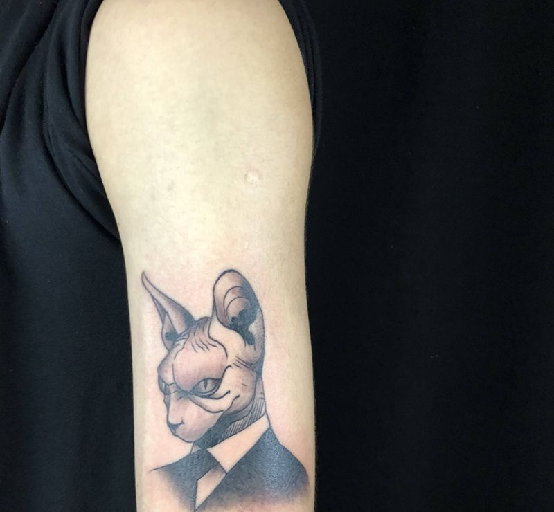 比鲁斯猫纹身图片_手臂猫纹身图案