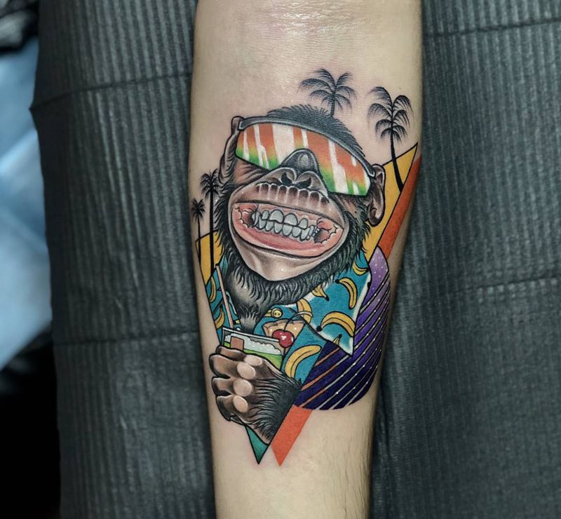 夏威夷纹身图片_手臂New School纹身图案