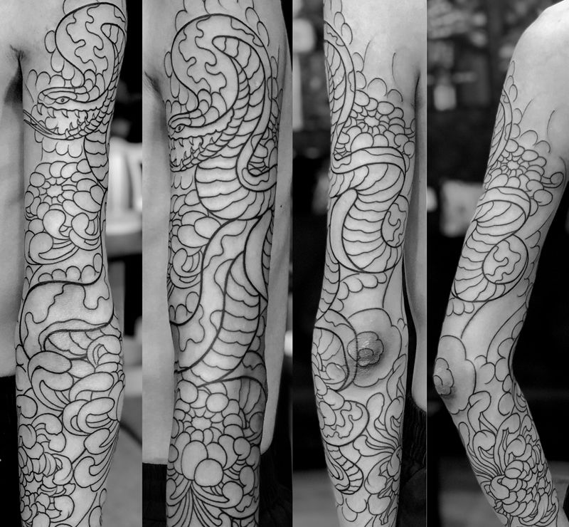 七分 传统 线条纹身图片_手臂新传统纹身图案