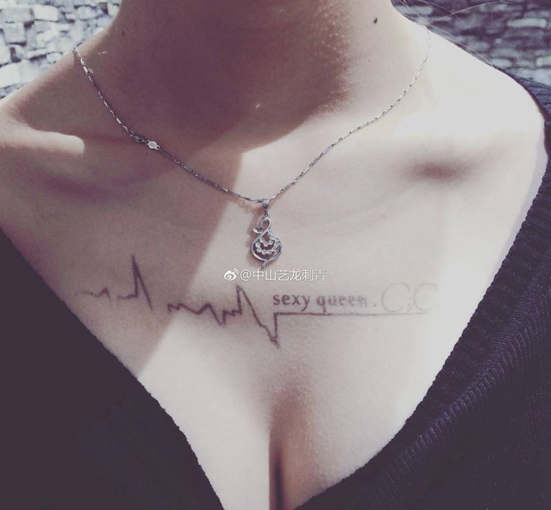 私人定制字符心电图纹身图片_成品清新字符图腾纹身图案