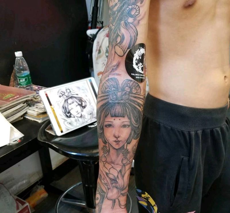艺伎纹身图片_新传统纹身图案