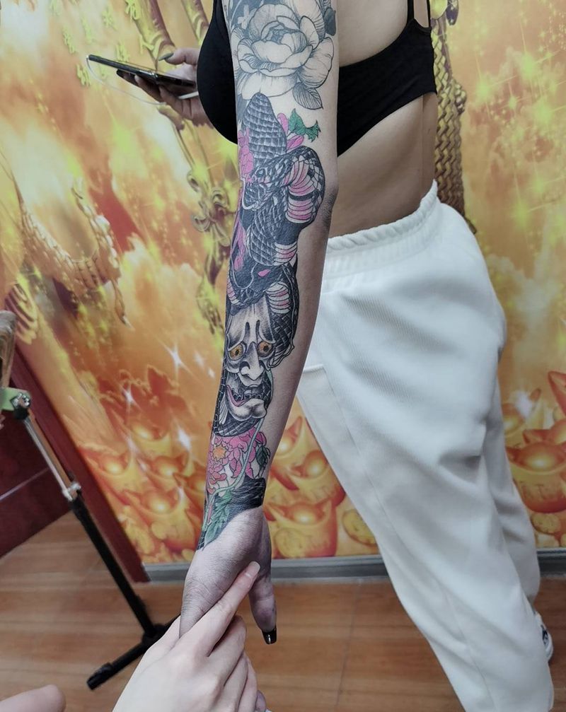 花臂纹身图片_手臂新传统老传统纹身图案