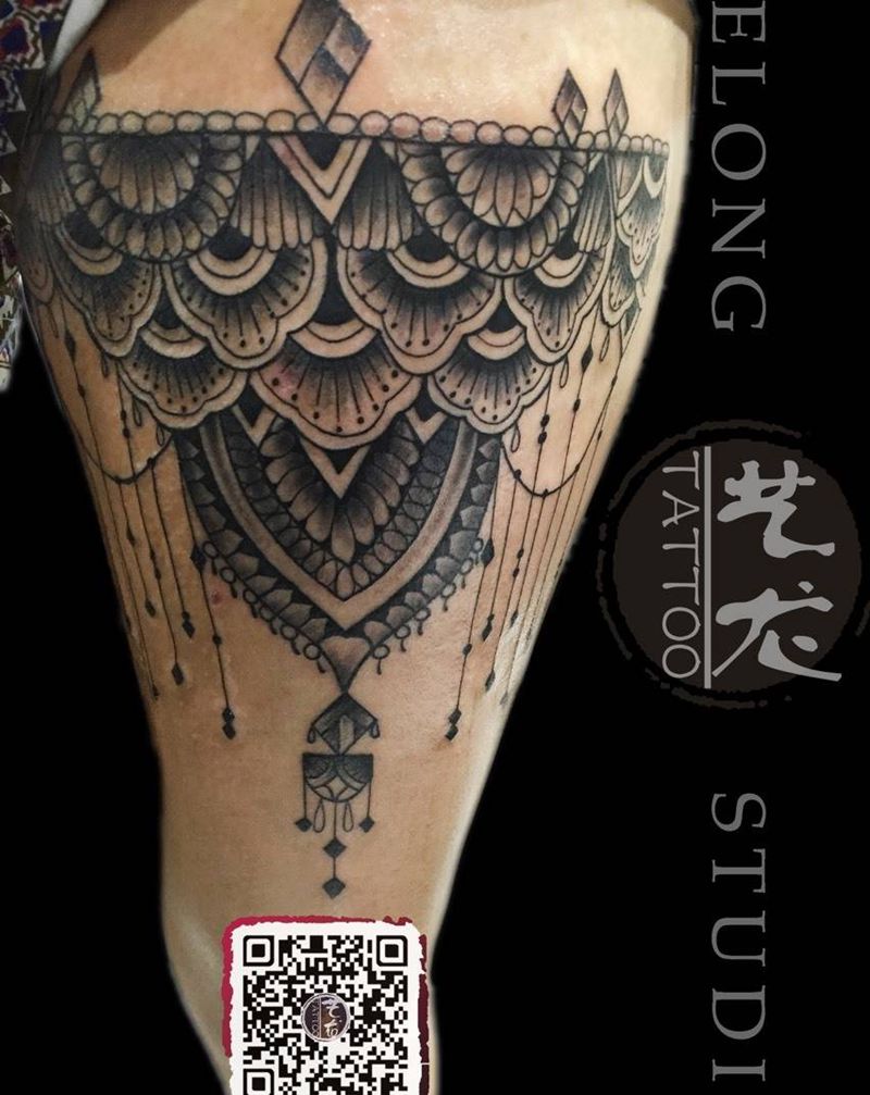 脚项链纹身图片_成品腿部欧美静物图腾纹身图案