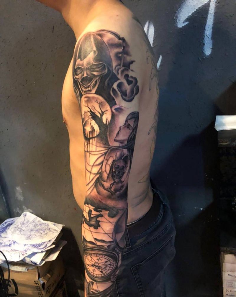 拼图花臂纹身图片