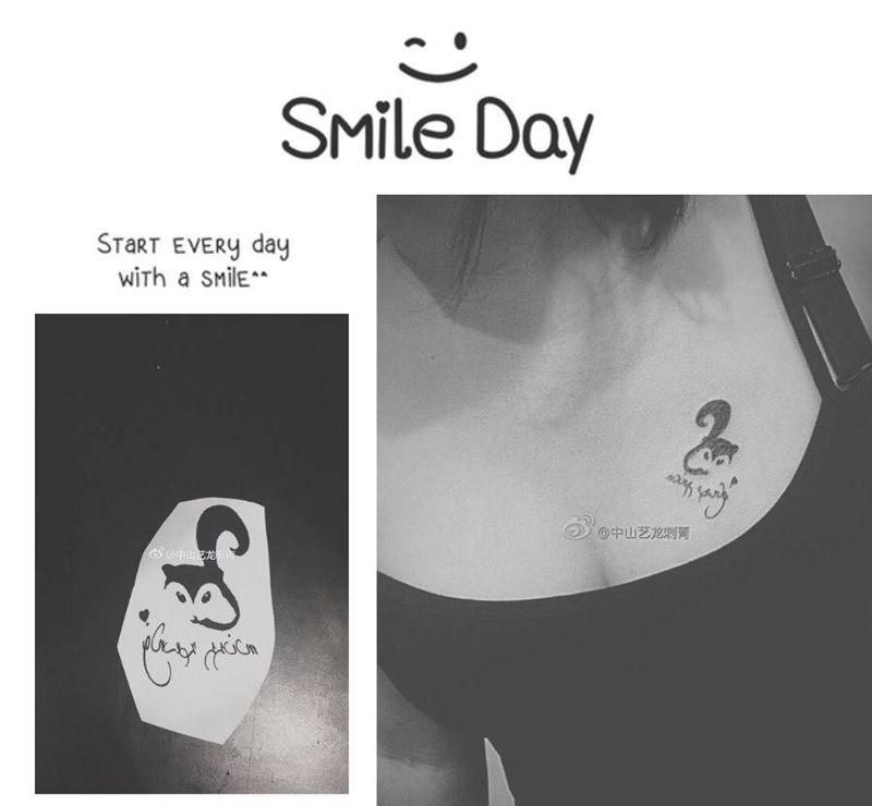 狐狸混搭字符纹身图片_成品手稿胸部清新动物纹身图案