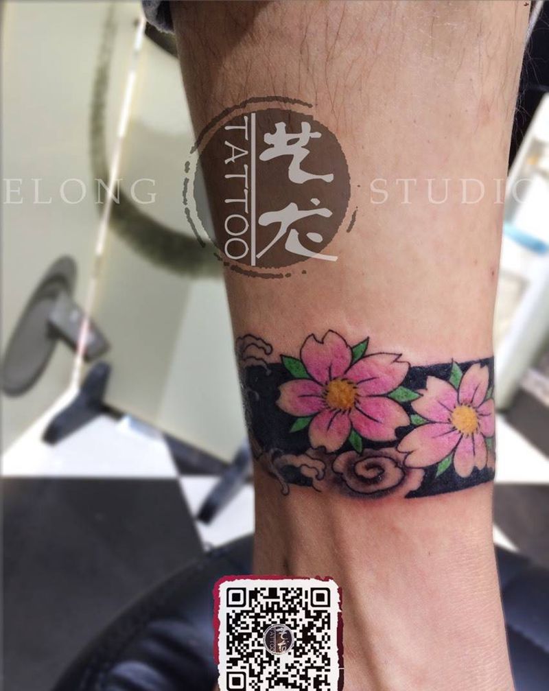 植物脚环纹身图片_成品传统清新植物原创纹身图案