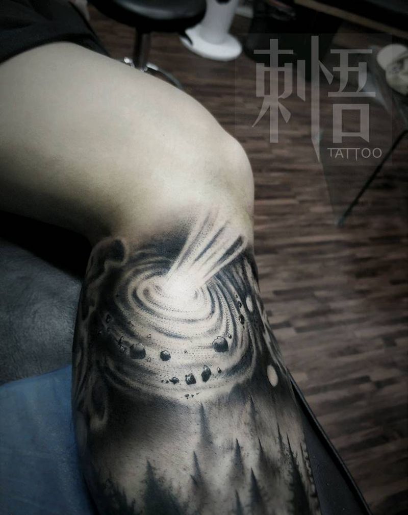 星空拼接纹身图片_脚部欧美写实纹身图案