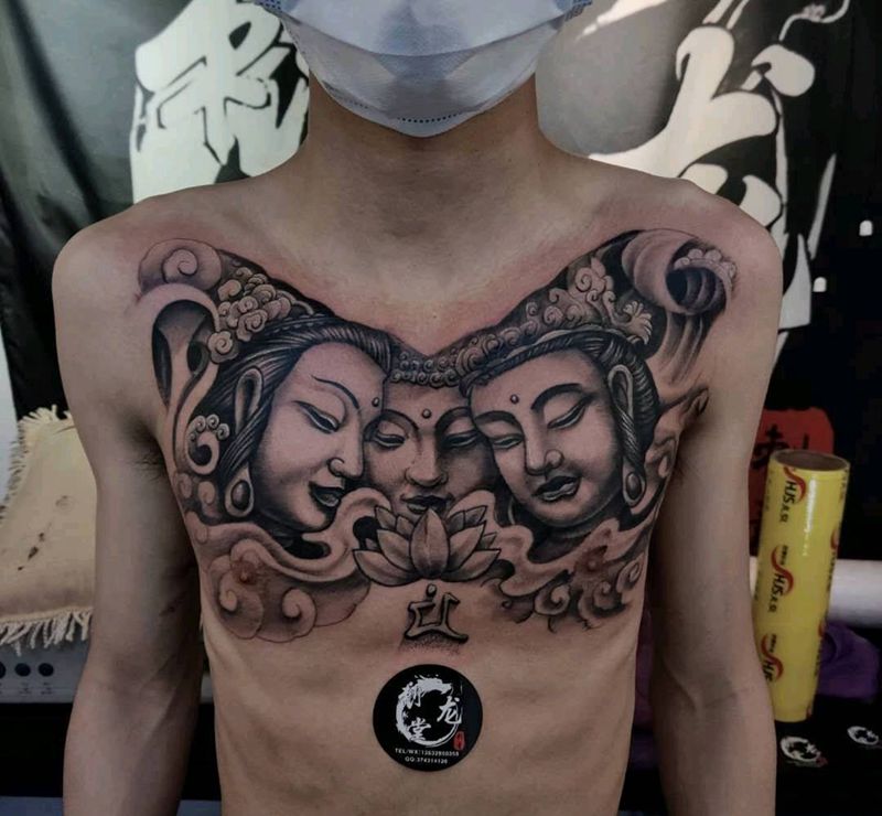 佛纹身图片_胸部纹身图案