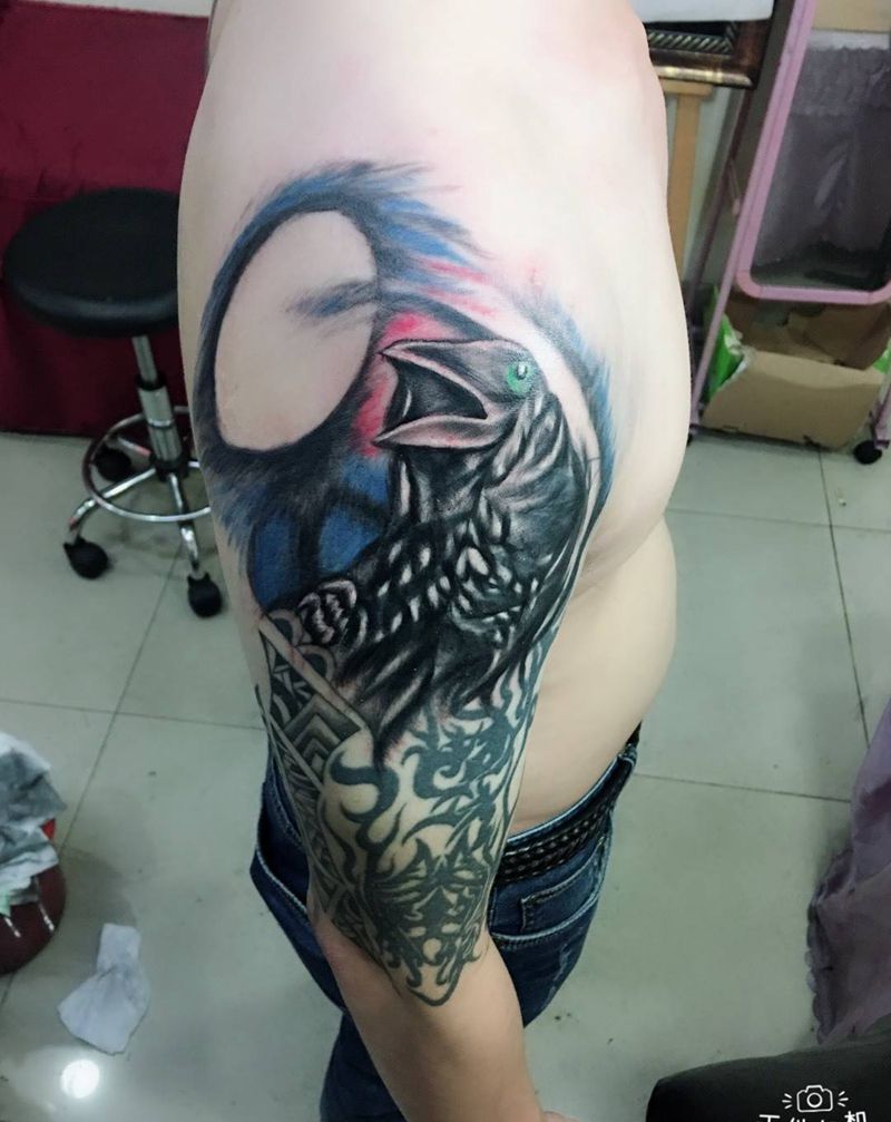 乌鸦覆盖图腾纹身图片