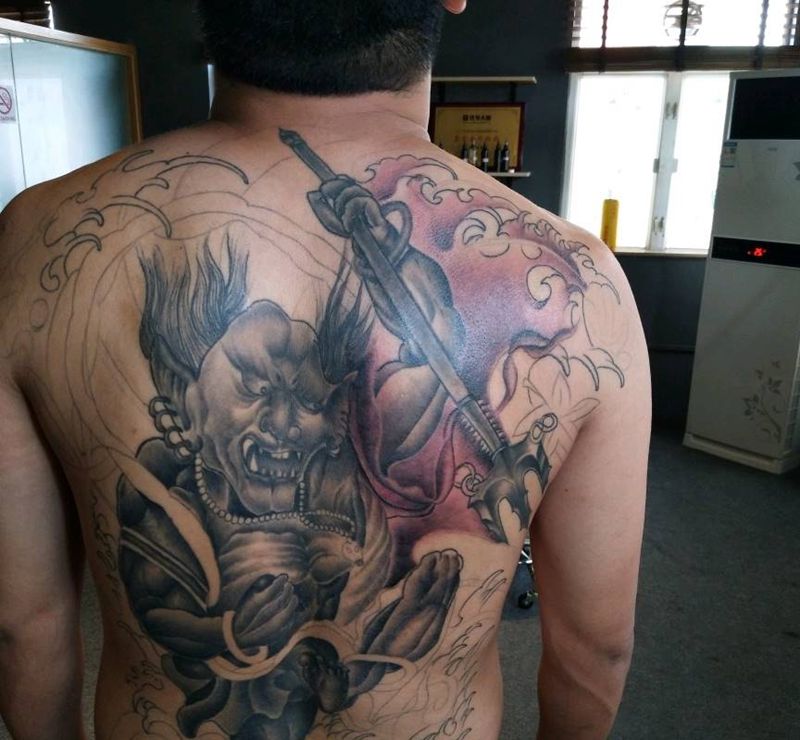 满背，夜叉纹身图片