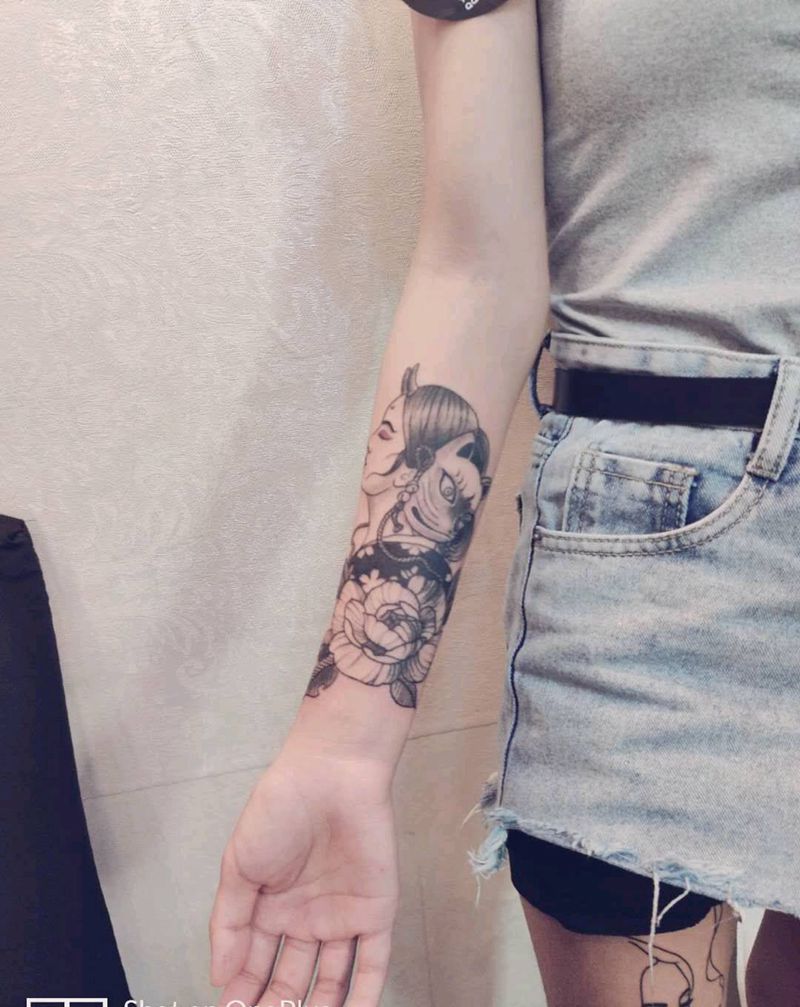 艺伎纹身图片_手臂新传统纹身图案