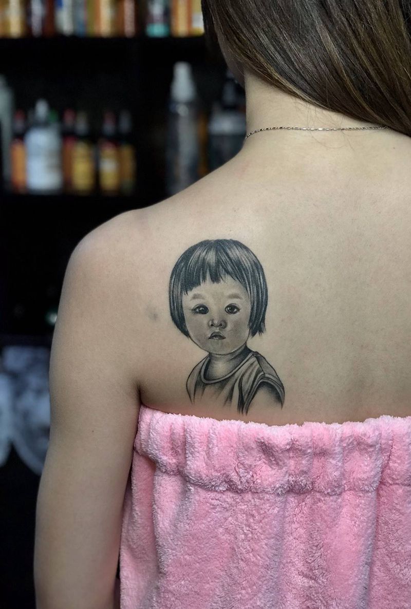 baby恢复纹身图片_肩部欧美写实纹身图案